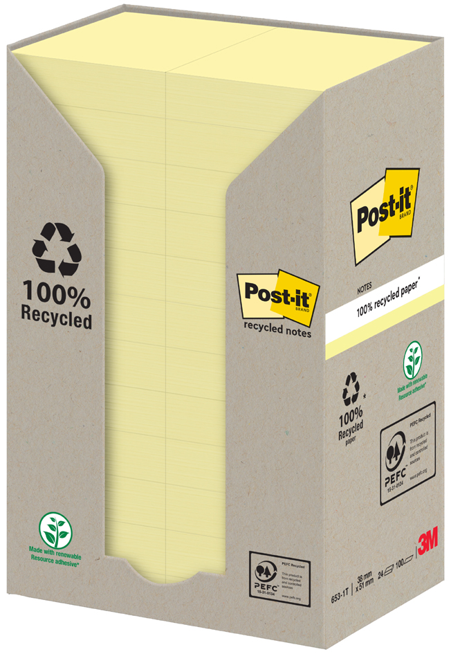 Post-it Bloc-note adhésif Recycling notes, 51 x 38 mm, jaune