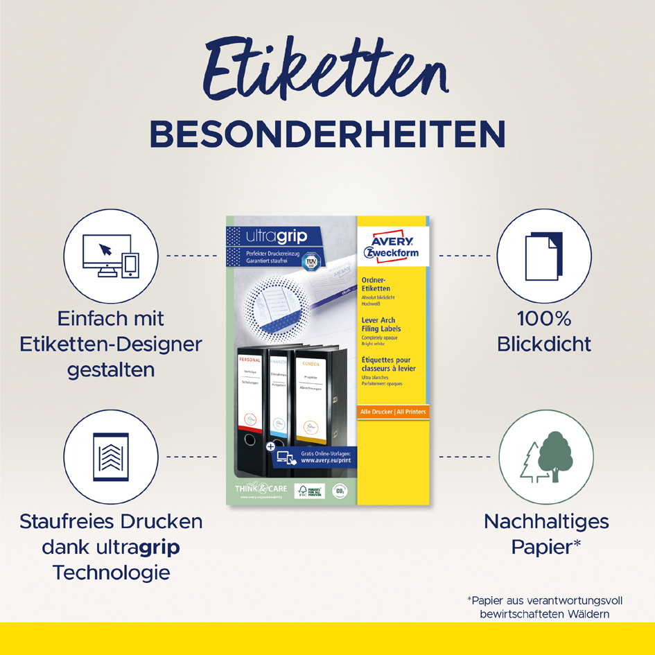 AVERY Zweckform Etiquette pour dos de classeur, blanc court / étroit (L)38 x (H)192 mm blanc 210