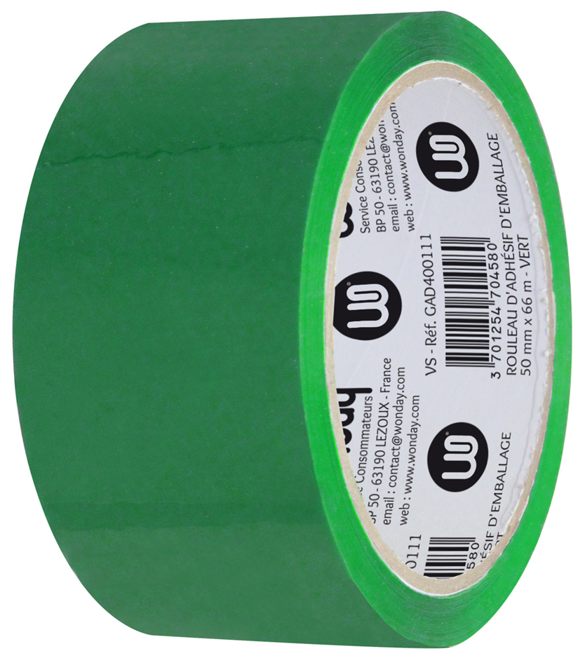 Wonday Ruban adhésif d'emballage, en PP, 50 mm x 66 m, vert