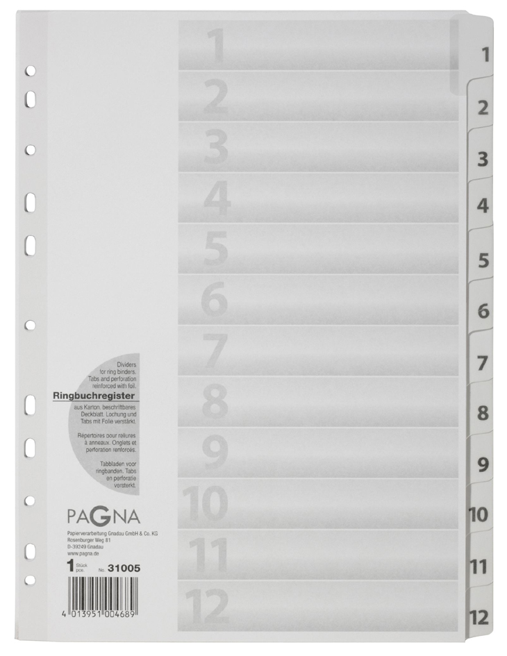 PAGNA Intercalaires, carton, chiffres 1 - 12, A4, 12 touches