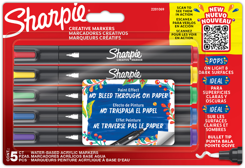 Sharpie Bullet Marqueur créatif, pointe ogive, blister de 5