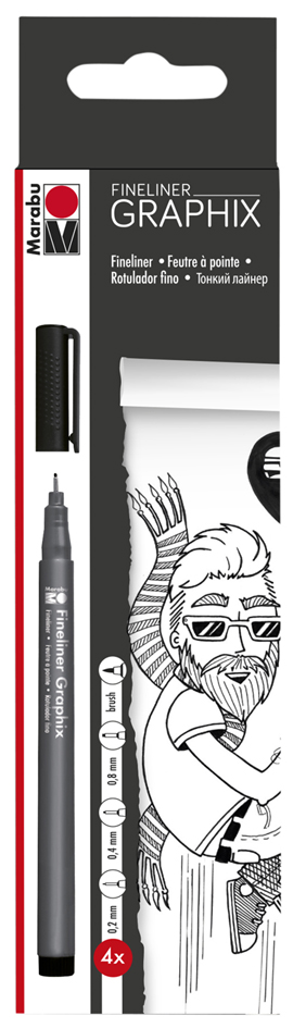 Marabu Feutres fins 'GRAPHIX', noir, étui de 4 en carton,
