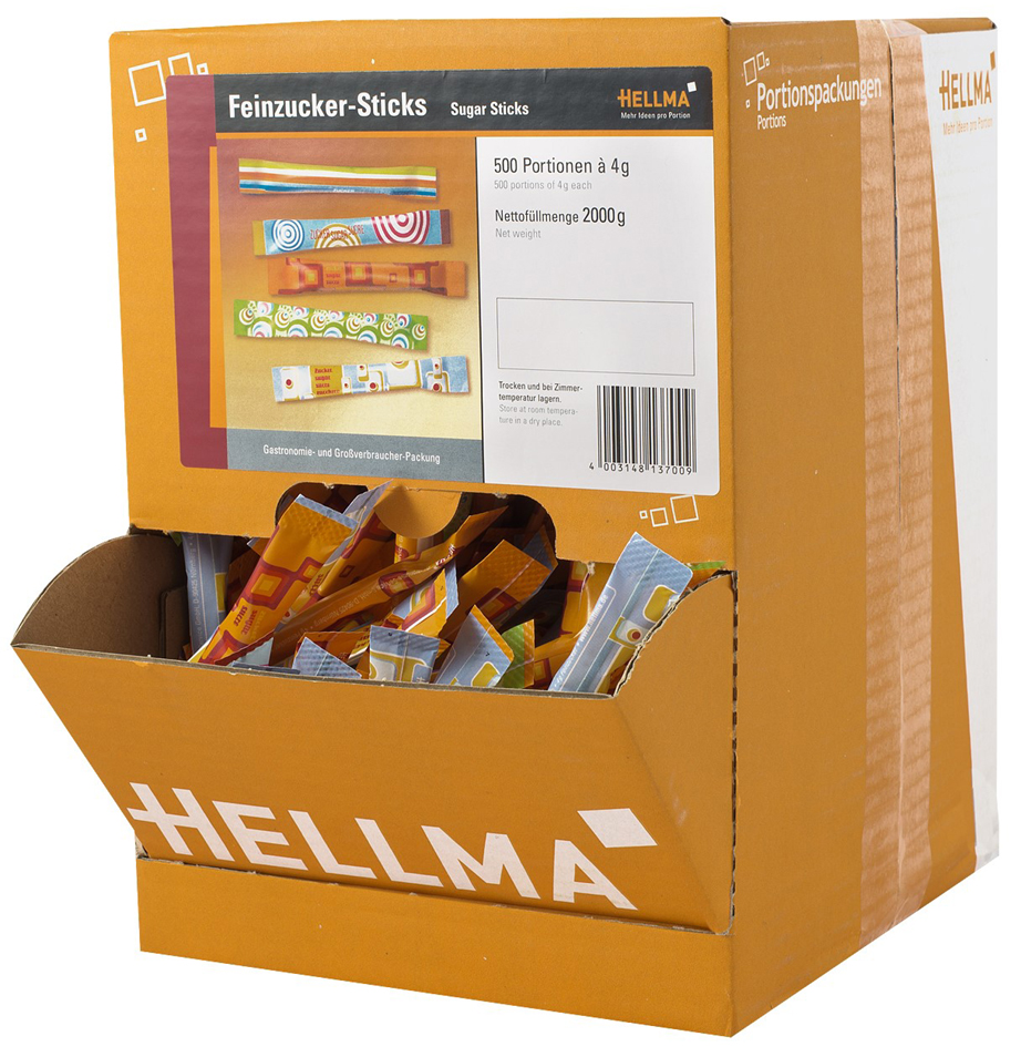 HELLMA Sticks de sucre en poudre, présentoir en carton