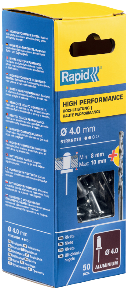 Rapid Rivet aveugle universel, 4,0 x 14 mm, en aluminium