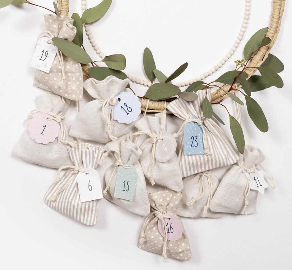 Calendriers de l'Avent, toile de jute