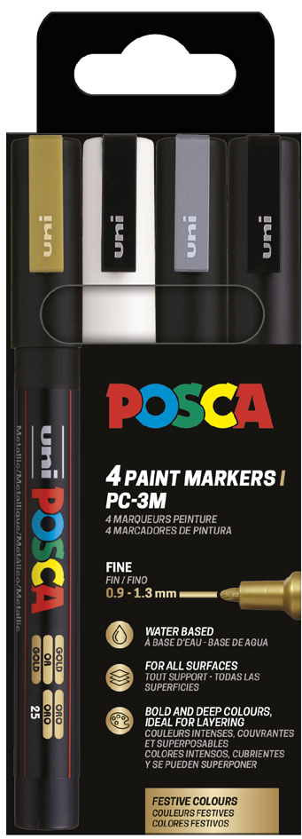 POSCA Marqueur à pigment PC3M, étui de 4, assorti