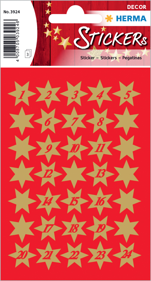 HERMA Autocollants de Noël DECOR 'Etoiles', doré à chiffres