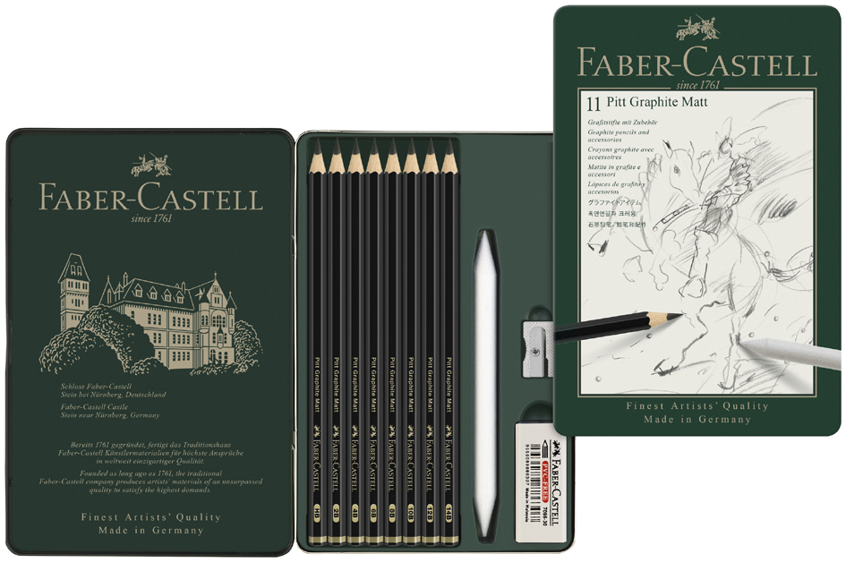 FABER-CASTELL Kit PITT GRAPHITE Matt, étui de 11 pièces