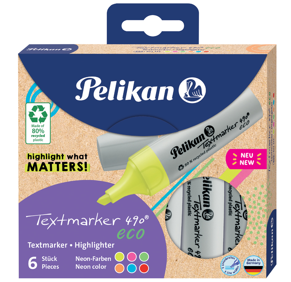 Pelikan Surligneur 490 eco, étui de 6, couleurs fluo