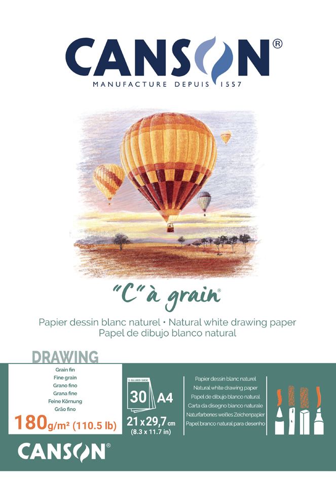 CANSON Bloc papier dessin 'C' à grain, A3, 180 g/m2