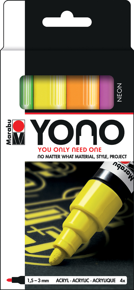 Marabu Feutre acrylique 'YONO', 1,5 - 3,0 mm, set de 4 FLUO