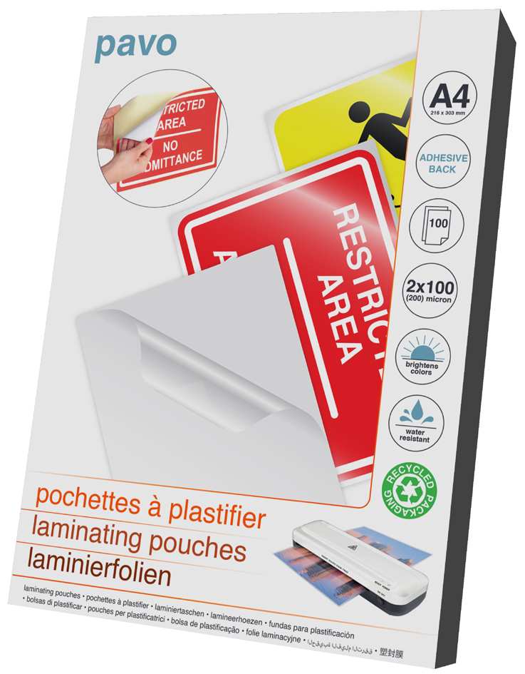 pavo Pochette de plastification, A4, autocollant
