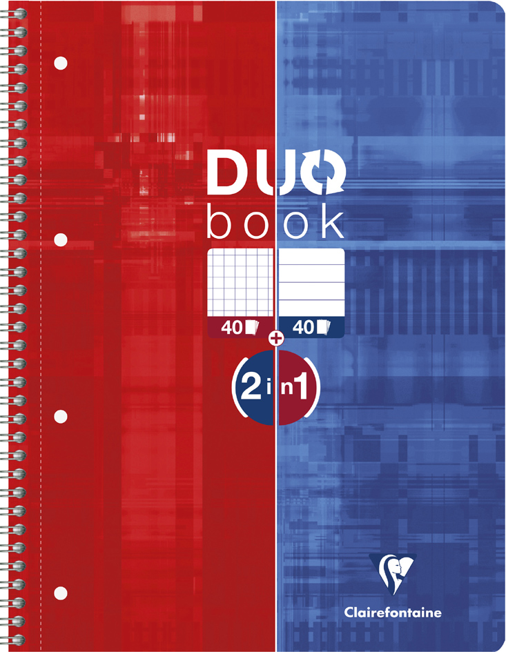 Clairefontaine Cahier DUOBOOK, A4, mi-quadrillé mi-ligné