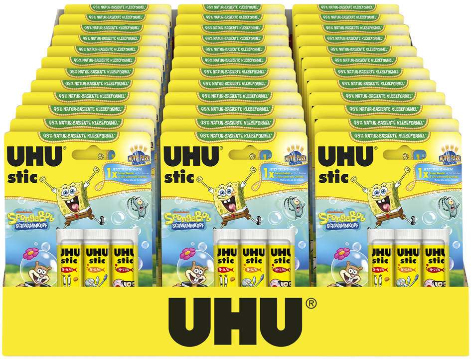 UHU Bâton de colle stic Bob l'éponge, 3 x 8,2 g, présentoir