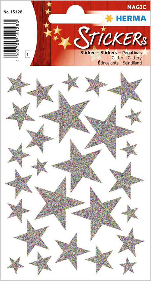 HERMA Autocollants de Noel MAGIC 'étoiles argent', pailletté