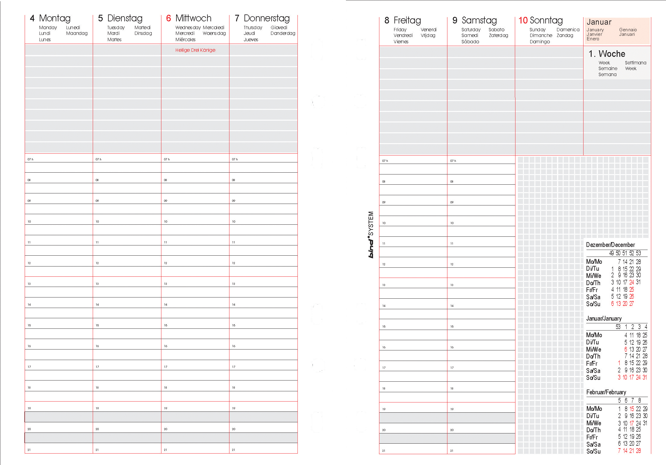 Calendrier 2025, 1 semaine / 2 pages