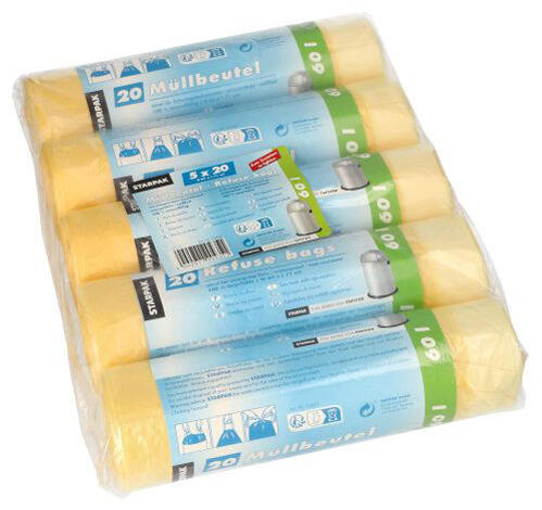 STARPAK Sac poubelle HDPE à liens coulissants, 60 litres
