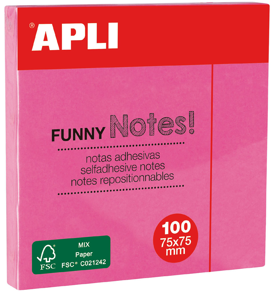 APLI Notes adhésives 'FUNNY Notes!', 75 x 75 mm, rose fluo