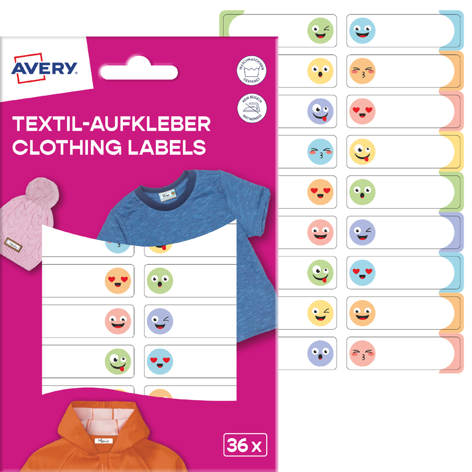 AVERY Étiquette pour textile, 13x45 mm, visage, multicolore