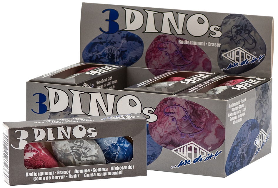 Gomme en plastique Pierre "DINO", présentoir de 12