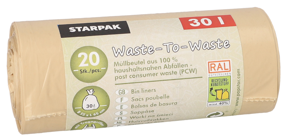 STARPAK Sac poubelle 'Waste-to-Waste', 30 litres, marron