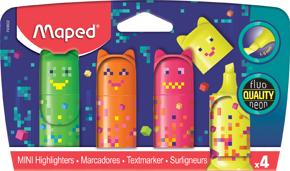 Maped Surligneur Mini PIXEL PARTY, blister de 4