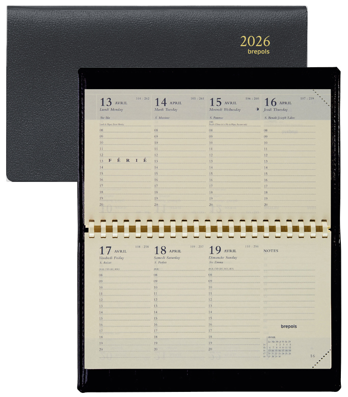 brepols Agenda semainier 'ACCENT', 2026, 90 x 160 mm, noir