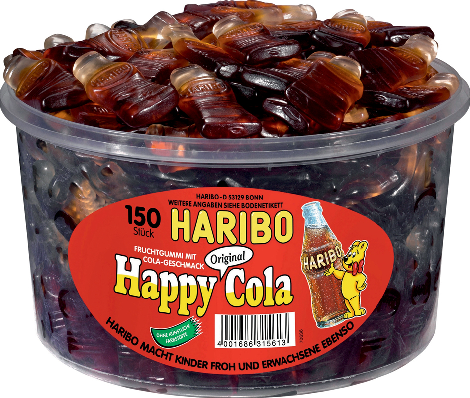 HARIBO Bonbon gélifié aux fruits HAPPY COLA, boîte de 150