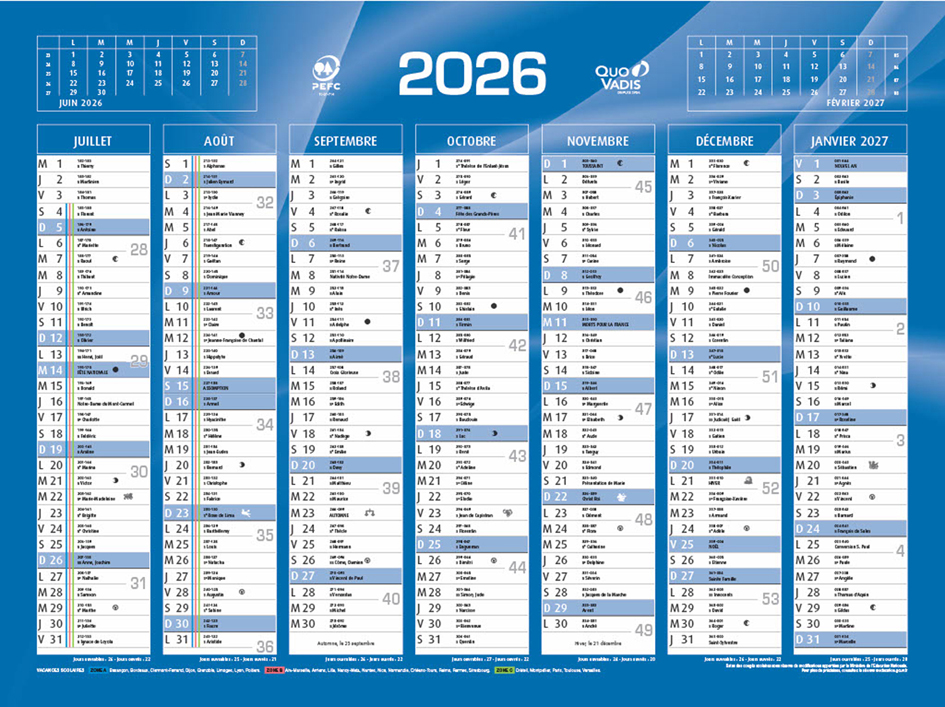 Visuel de référence: Calendrier de banque mural bleu, face 2