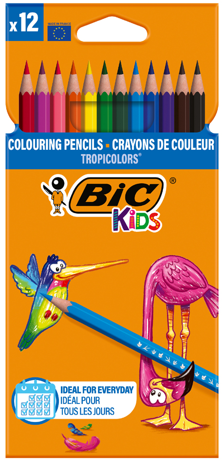 BIC KIDS Crayons de couleur Tropicolors 2, étui carton de 12
