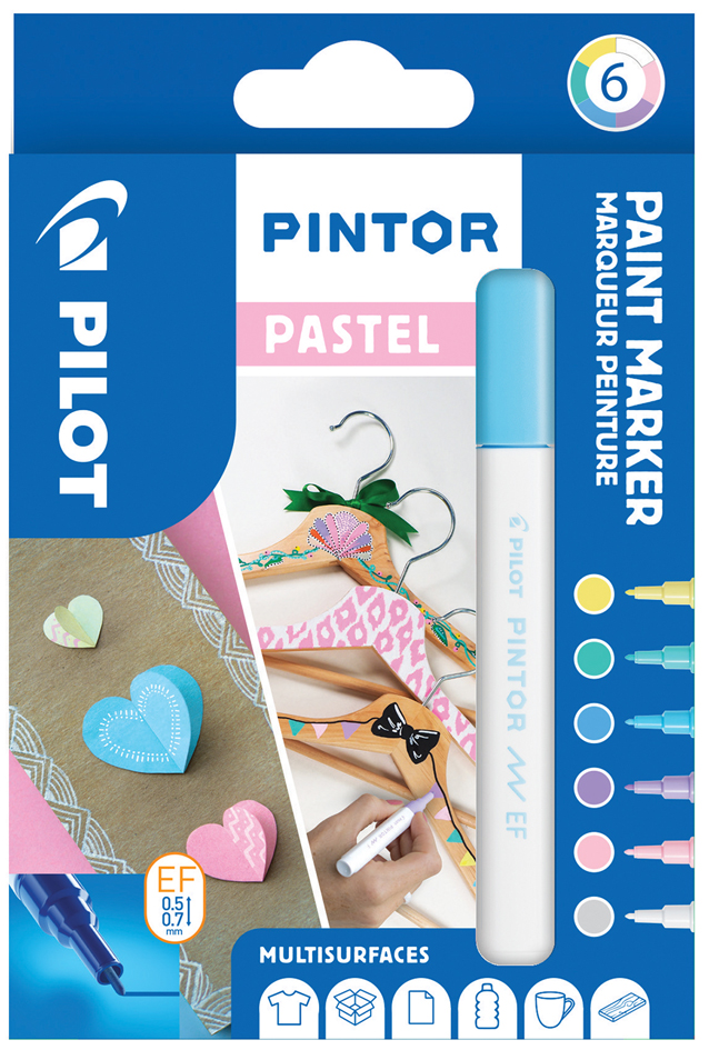 PILOT Marqueur à pigment PINTOR, medium, set de 6 'PASTEL'