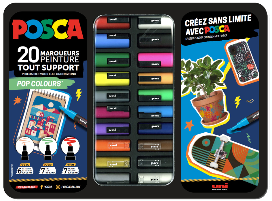 POSCA Marqueur à pigment 'POP COLOURS', mallette métal de 20