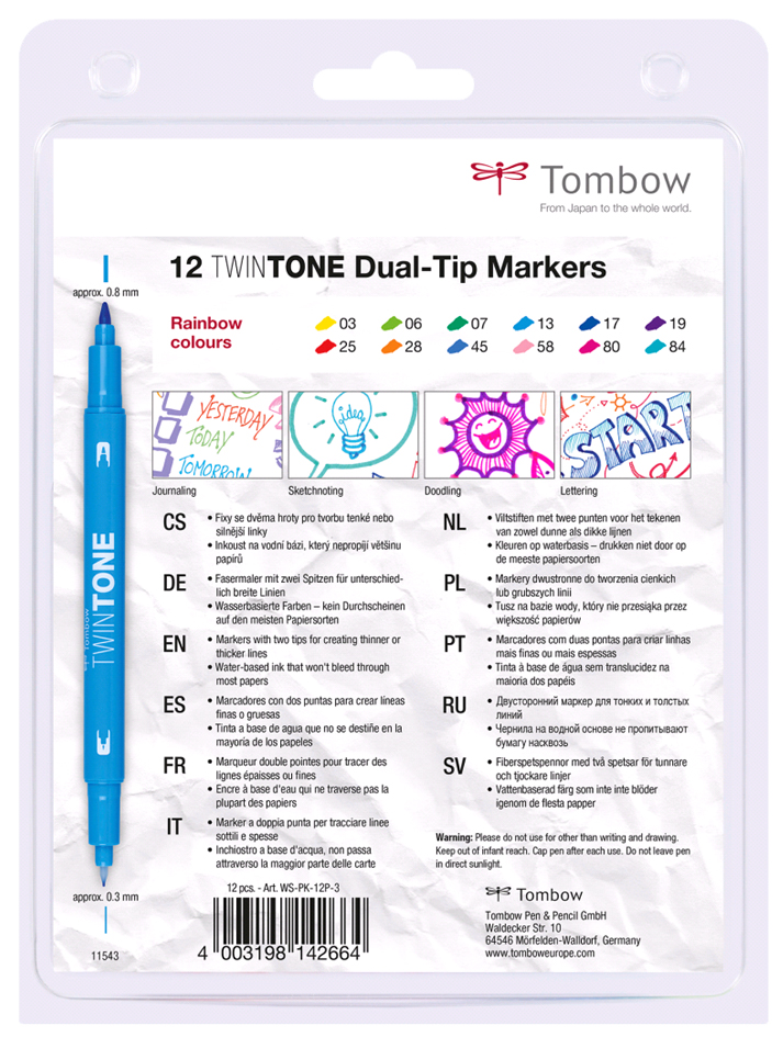 Tombow Feutre double pointe 'TwinTone' Rainbow, set de 12
