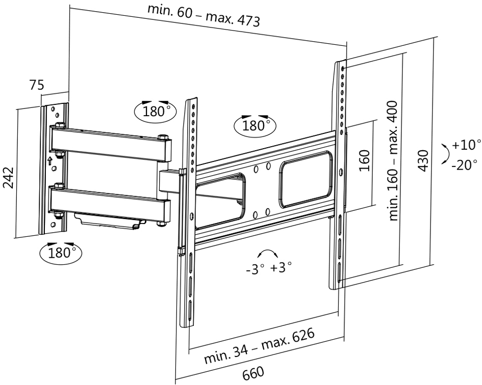 Support mural pour TV 11115851 - dimensions