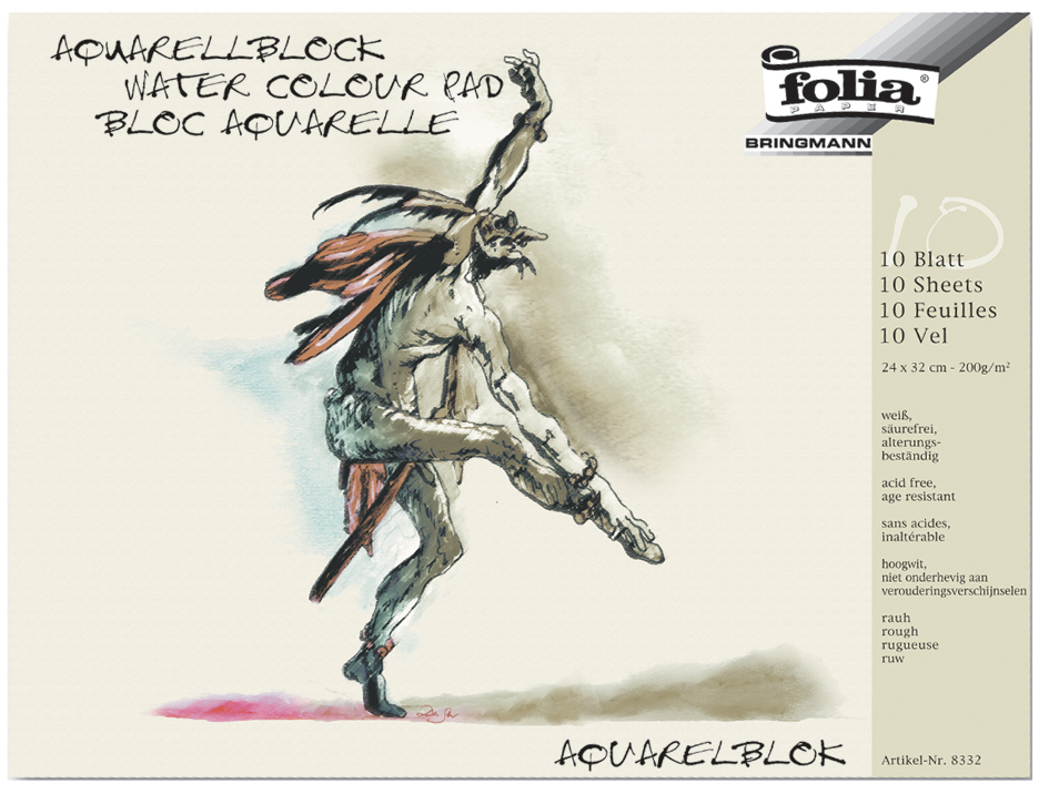 folia Bloc aquarelle, rugueux, 180 x 240 mm, 200 g/m2, blanc