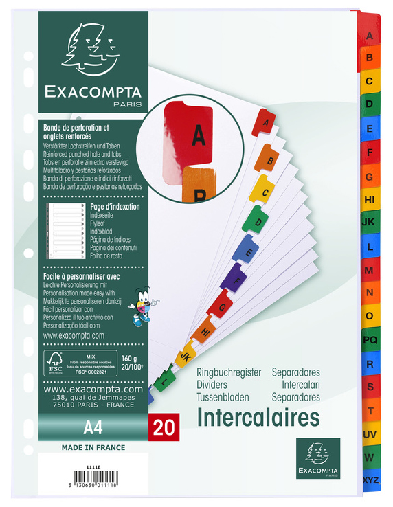 Intercalaires carte, alphabétique