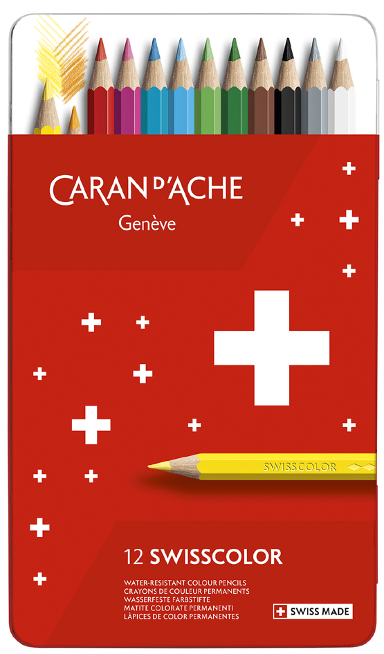 CARAN D'ACHE Crayons de couleur SWISSCOLOR, étui métal de 12