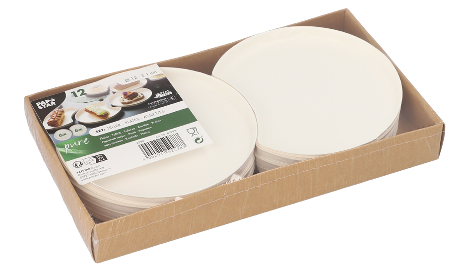 Assiette en canne à sucre "pure", demi-lune, emballage
