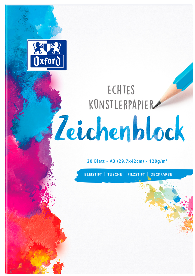 Oxford Bloc à dessin, format A3, uni, 120 g/m2