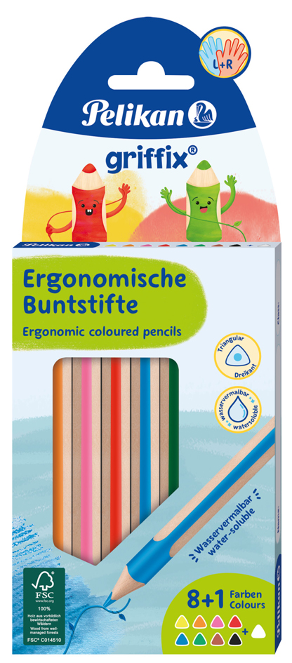 Crayon de couleur triangulaire griffix®, étui carton de 9