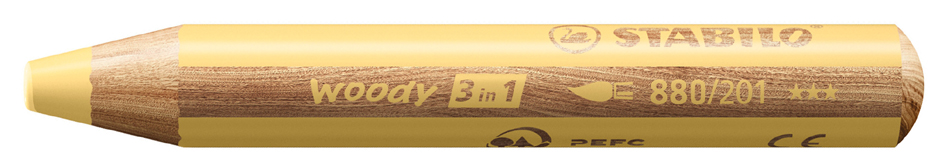 STABILO Crayon multi-talents woody 3en1, rond, jaune pastel