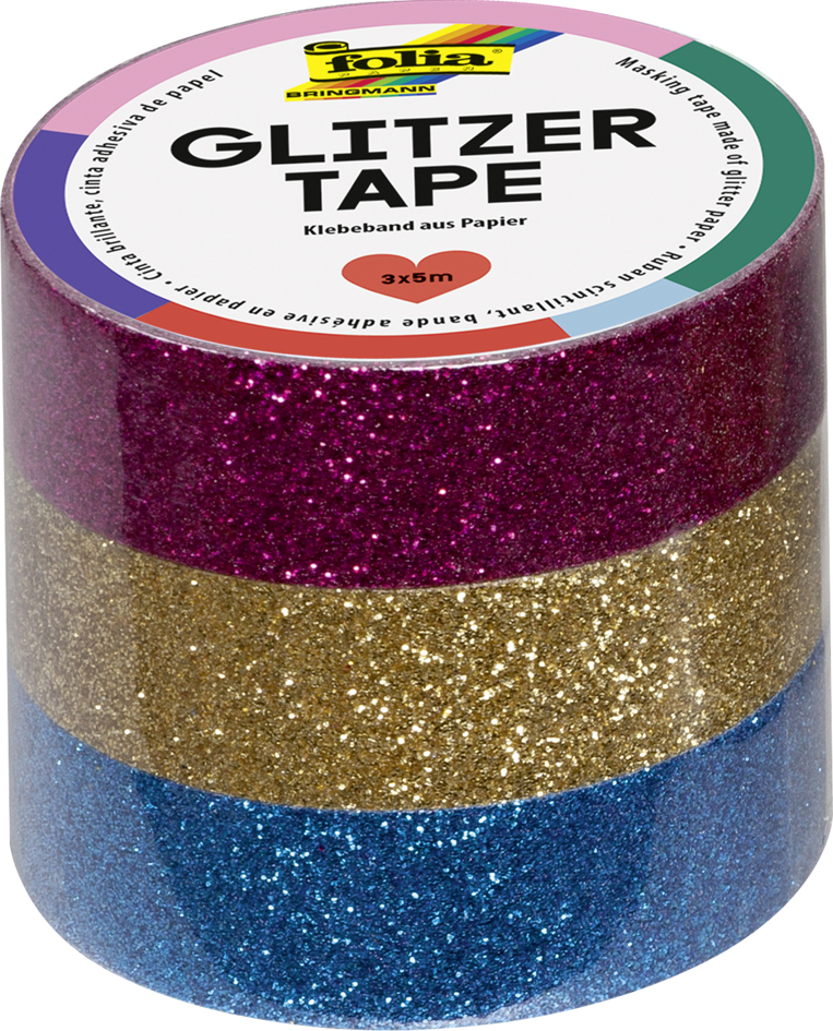 folia Ruban adhésif 'Glitter-Tape', rose vif/or/bleu clair