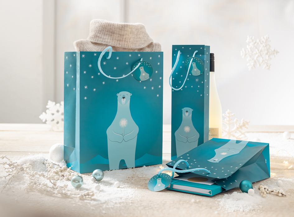 sigel Sac cadeau de Noël 'Polar bear with candle', grand