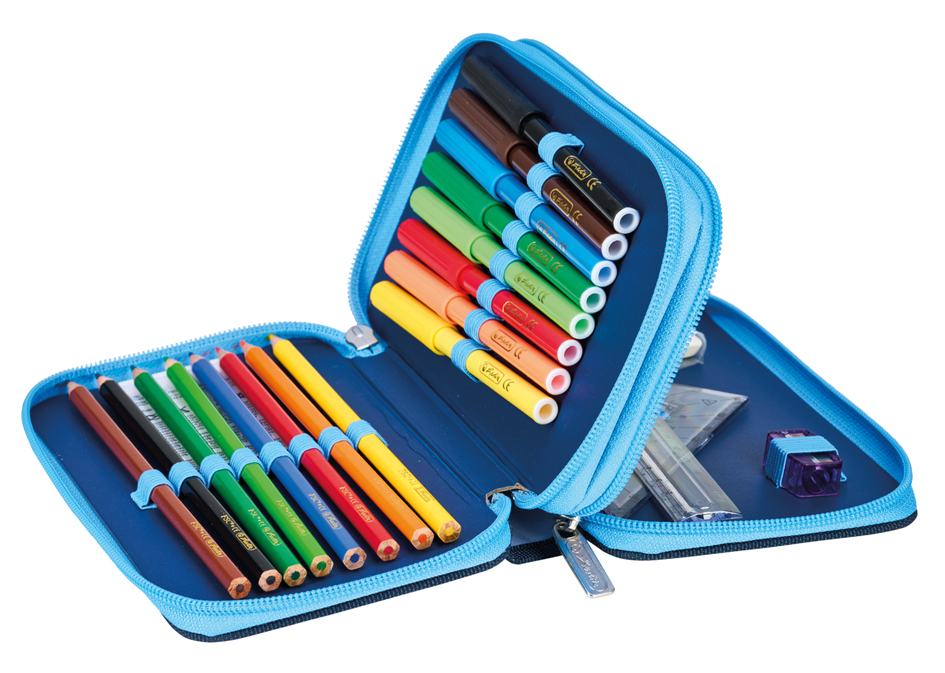 Étui scolaire double "Cosmic Explorer", ouvert