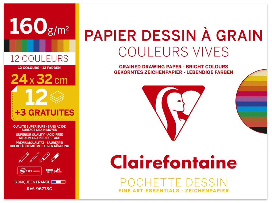 Clairefontaine Papier dessin 'à Grain' couleur, pack promo