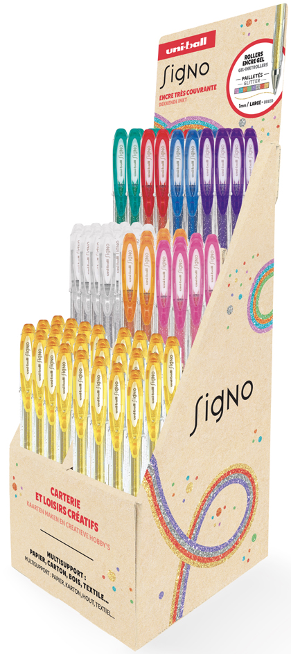 uni-ball Stylo roller encre gel SIGNO Pailleté, présentoir