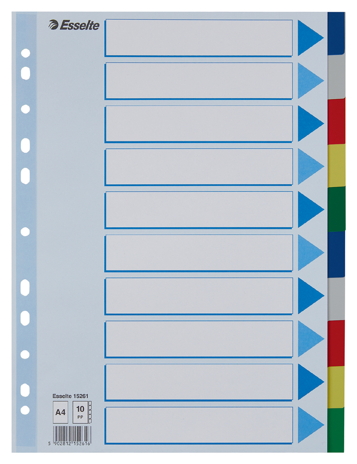 Esselte Intercalaires en plastique, uni, A4, PP,10 touches