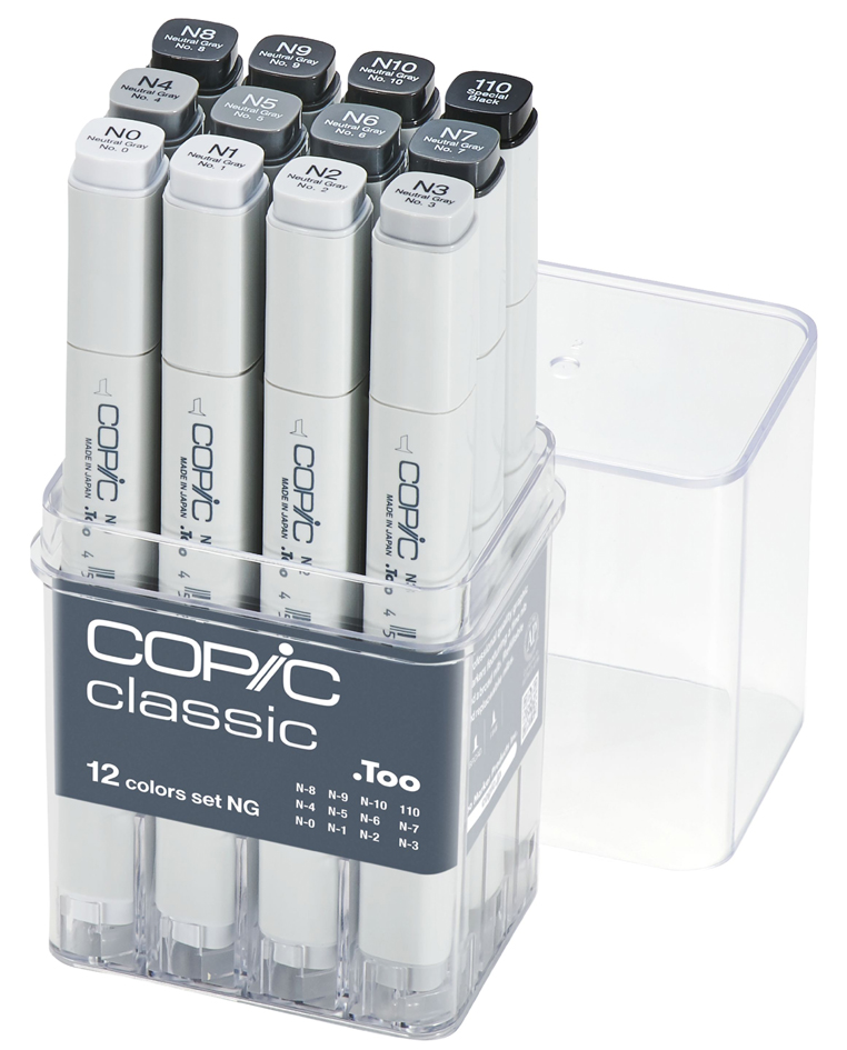 COPIC Marqueur classic, set de 12 'NG', tons de gris neutres