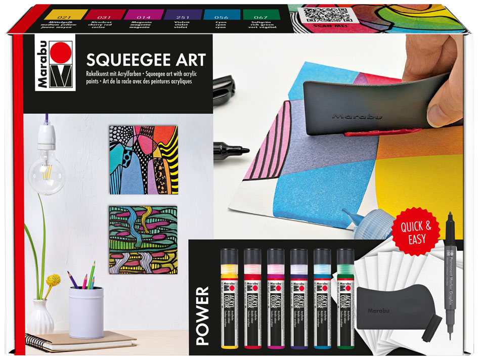 Marabu Kit acrylique Acryl Color Squeegee Art Power