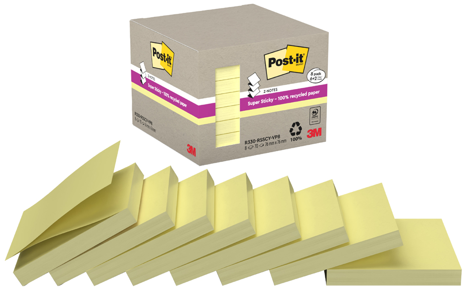 Post-it Bloc-notes super sticky Recycling Z-Notes, jaune